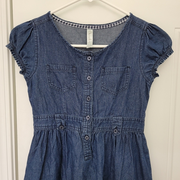 Cherokee Girls Denim Dress Ruffle Puff Sleeve Buttons 100% Cotton Size 7/8 - Picture 2 of 10